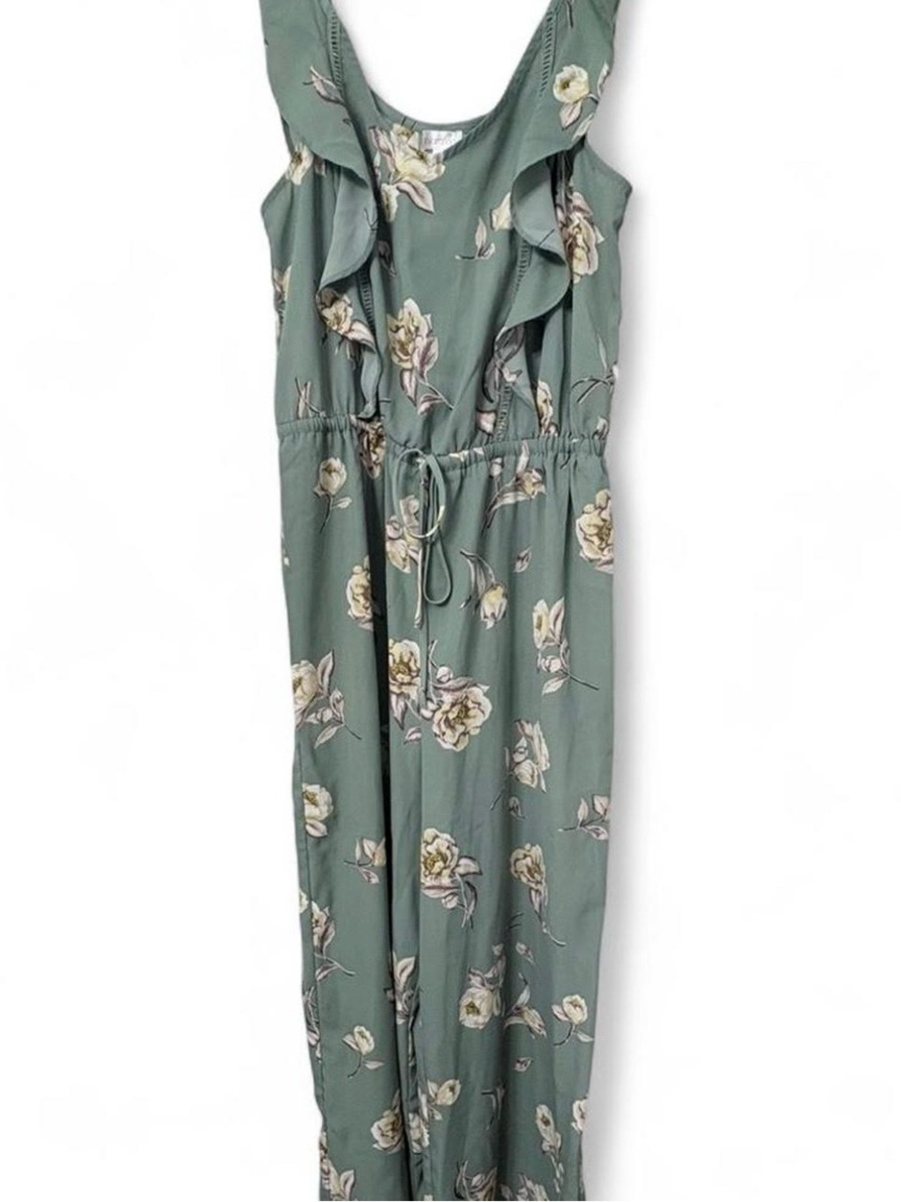 Xhilaration Sage Green Floral Ruffle-Strap Jumpsuit
